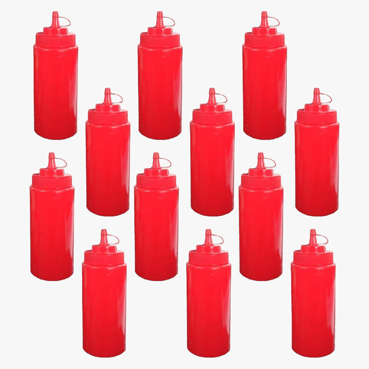 Set of 12 Plastic Squeeze Bottles with Caps for Ketchup, Mustard, and Sauces Each bottle holds 250 ML for easy dispensing - Singhal Mart