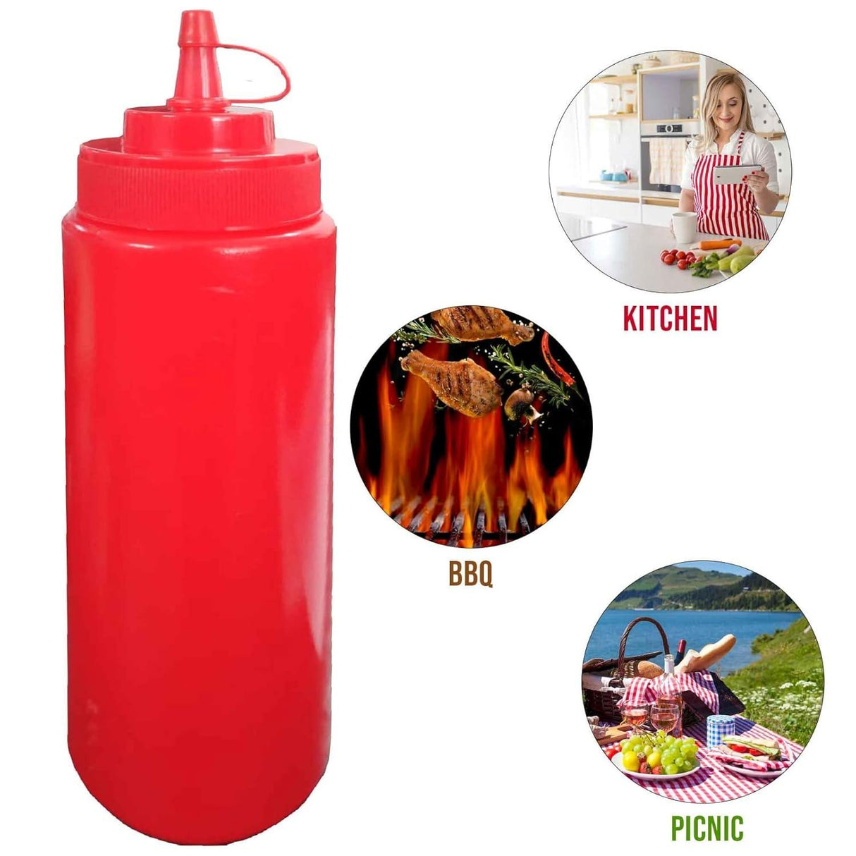 Set of 12 Plastic Squeeze Bottles with Caps for Ketchup, Mustard, and Sauces Each bottle holds 250 ML for easy dispensing - Singhal Mart