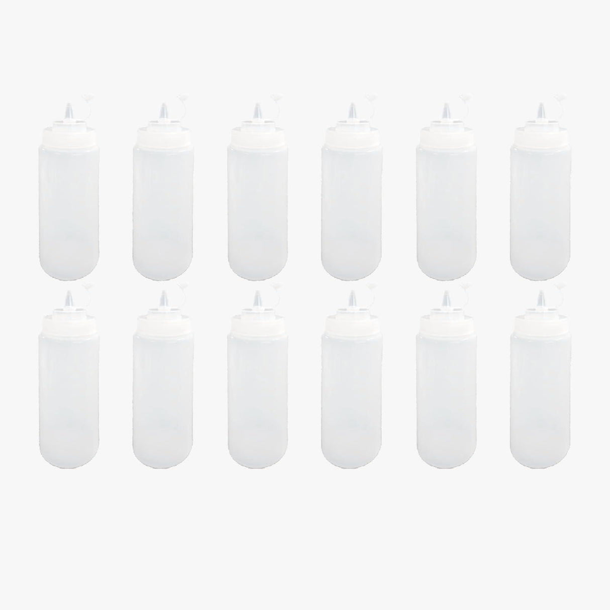 Set of 12 plastic squeeze bottles with caps, perfect for ketchup, mustard, and sauces. Each bottle holds 150 ML for easy dispensing - Singhal Mart