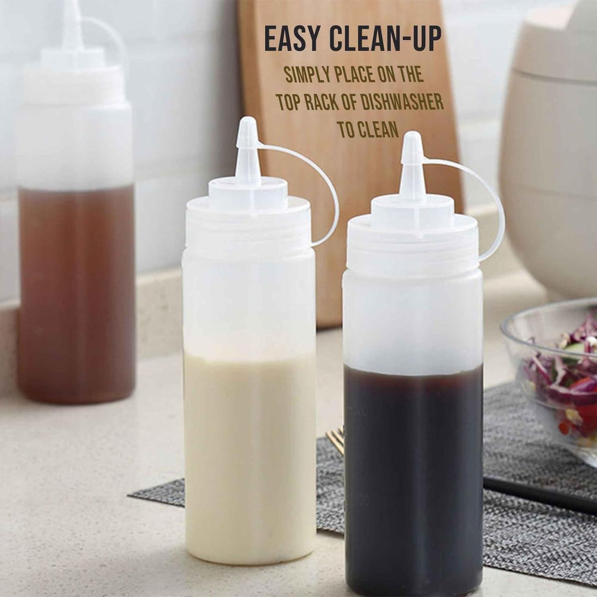 Set of 12 plastic squeeze bottles with caps, perfect for ketchup, mustard, and sauces. Each bottle holds 150 ML for easy dispensing - Singhal Mart