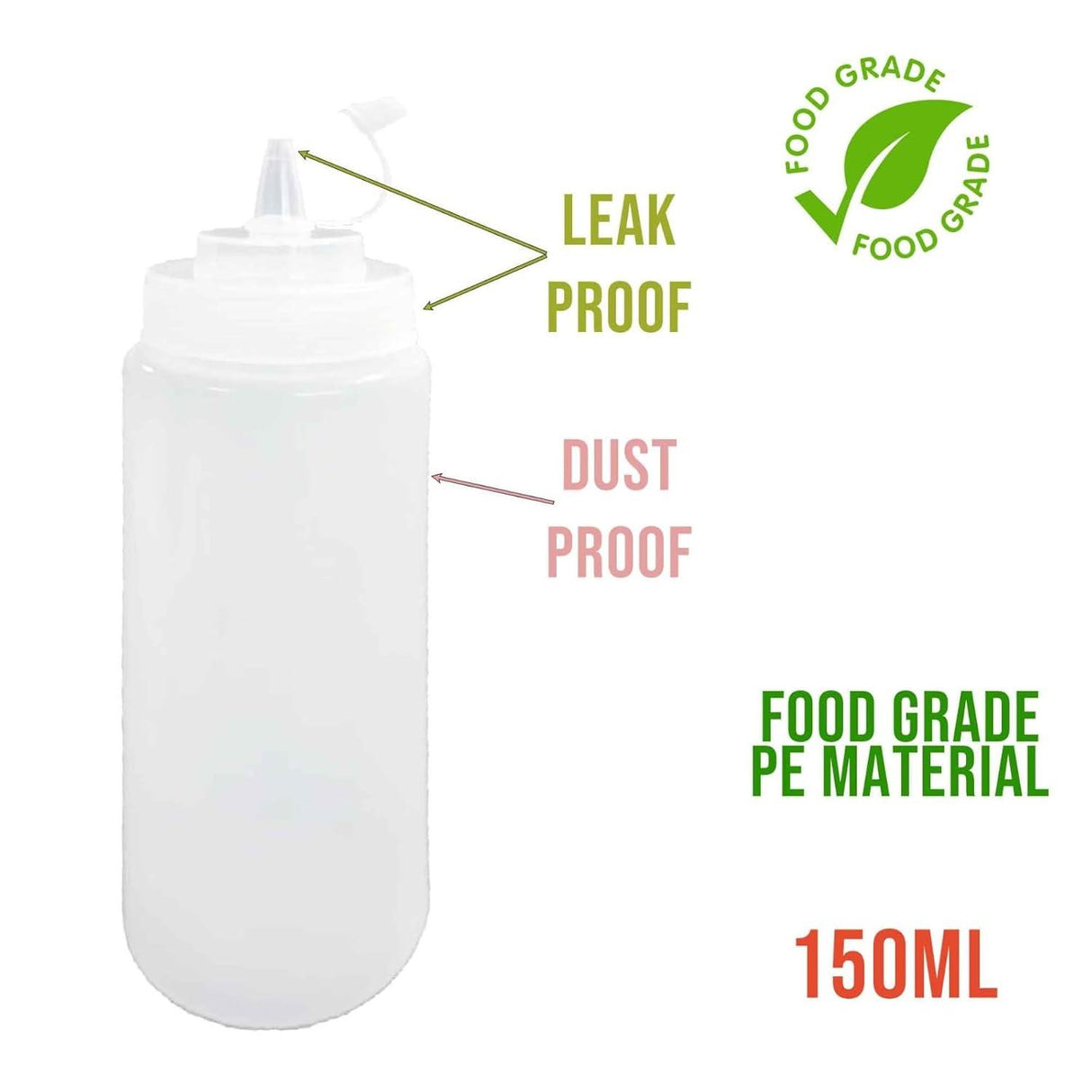 Set of 2 plastic squeeze bottles with caps, perfect for ketchup, mustard, or sauces. Each 150 ML bottle offers easy dispensing and convenient storage - Singhal Mart