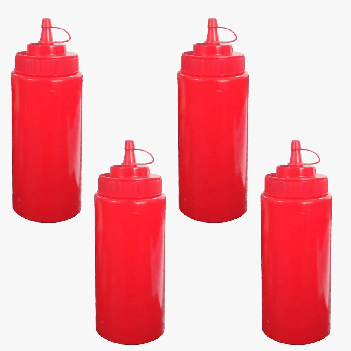 Set of 4 plastic squeeze bottles with caps, perfect for ketchup, mustard, and sauces. Each 150 ML bottle ensures easy dispensing and organized storage - Singhal Mart