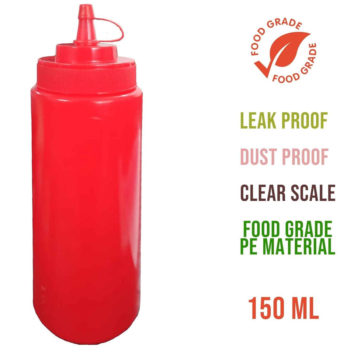 Set of 4 plastic squeeze bottles with caps, perfect for ketchup, mustard, and sauces. Each 150 ML bottle ensures easy dispensing and organized storage - Singhal Mart