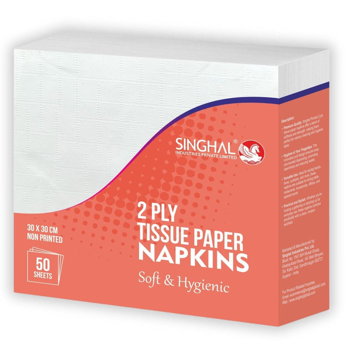 Singhal 2-Ply Tissue Paper Napkins, 30x30 CM, Plain, Pack of 50 Sheets (50 Pulls Per Pack) – Perfect for Everyday Use - Singhal Mart
