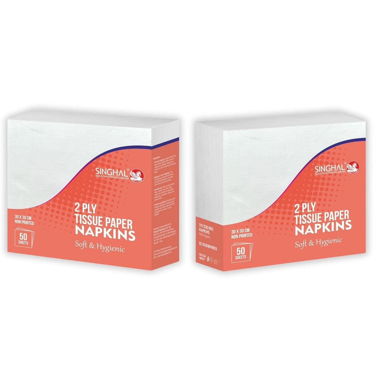 Singhal 2 Ply Plain Tissue Paper Napkins, 30x30 CM - Pack of 6, 50 Pulls Per Pack, 300 Sheets Total for Home and Events - Singhal Mart
