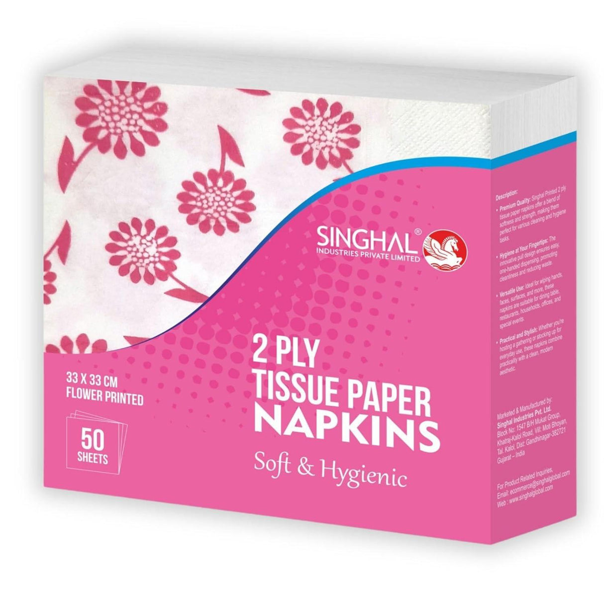 Singhal 2 Ply Printed Tissue Paper Napkins, 33x33 CM - Pack of 1 with 50 Pulls and 50 Sheets for Stylish and Practical Use - Singhal Mart