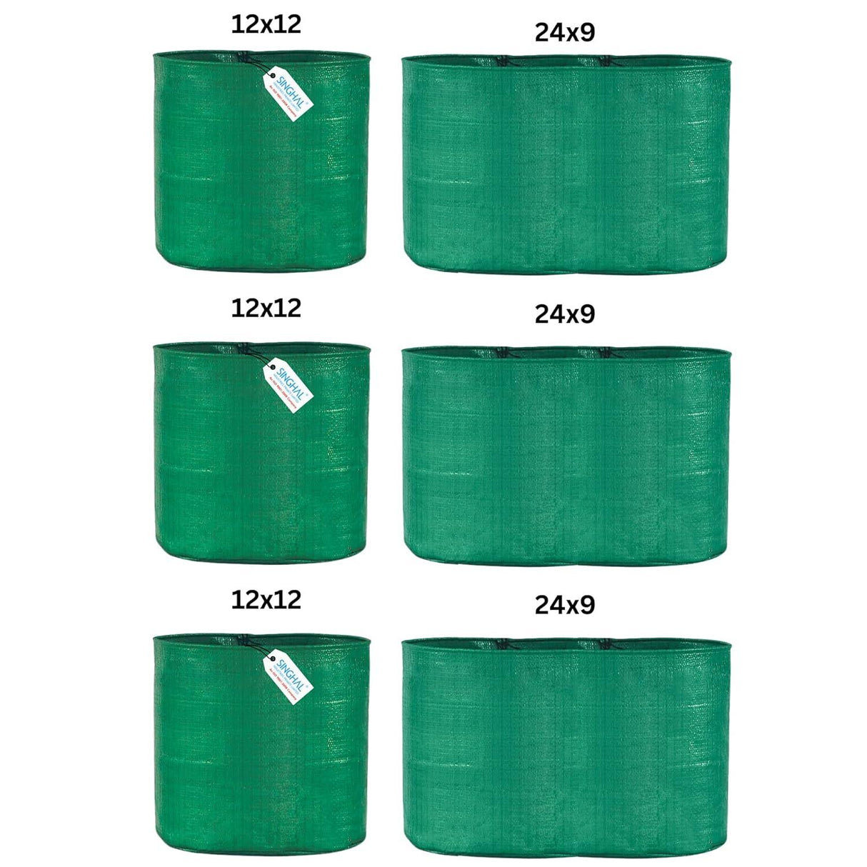Singhal HDPE UV-Protected Round Plant Grow Bags Combo - 12x12 and 24x9 Inches (Set of 6 Bags, 3 of Each Size) for Terrace and Vegetable Gardening - Singhal Mart