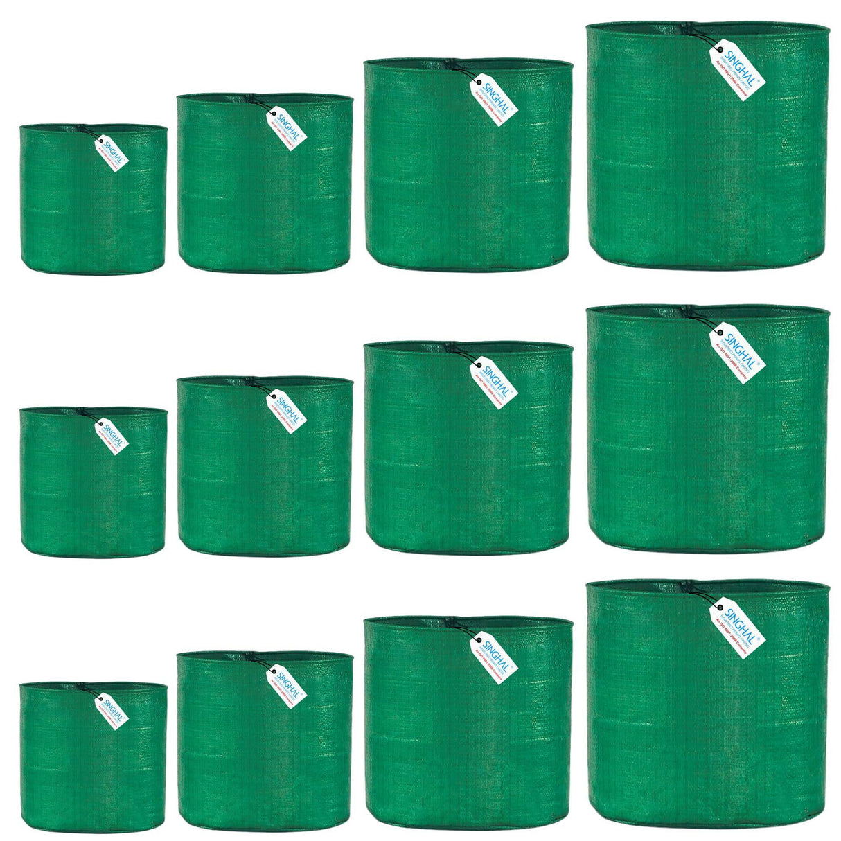Singhal HDPE UV-Protected Round Plant Grow Bags Combo - 9x9, 9x12, 12x12, 12x15 Inch (Pack of 12 Bags, 3 Bags Each Size) for Terrace and Vegetable Gardening - Singhal Mart
