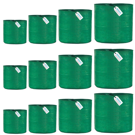 Singhal HDPE UV-Protected Round Plant Grow Bags Combo - 9x9, 9x12, 12x12, 12x15 Inch (Pack of 12 Bags, 3 Bags Each Size) for Terrace and Vegetable Gardening - Singhal Mart