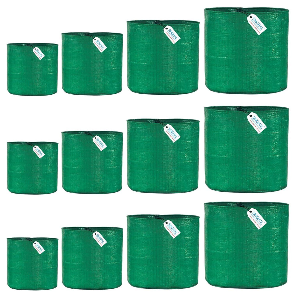 Singhal HDPE UV-Protected Round Plant Grow Bags Combo - 9x9, 9x12, 12x12, 12x15 Inch (Pack of 12 Bags, 3 Bags Each Size) for Terrace and Vegetable Gardening - Singhal Mart