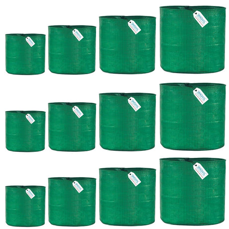 Singhal HDPE UV-Protected Round Plant Grow Bags Combo - 9x9, 9x12, 12x12, 12x15 Inch (Pack of 12 Bags, 3 Bags Each Size) for Terrace and Vegetable Gardening - Singhal Mart