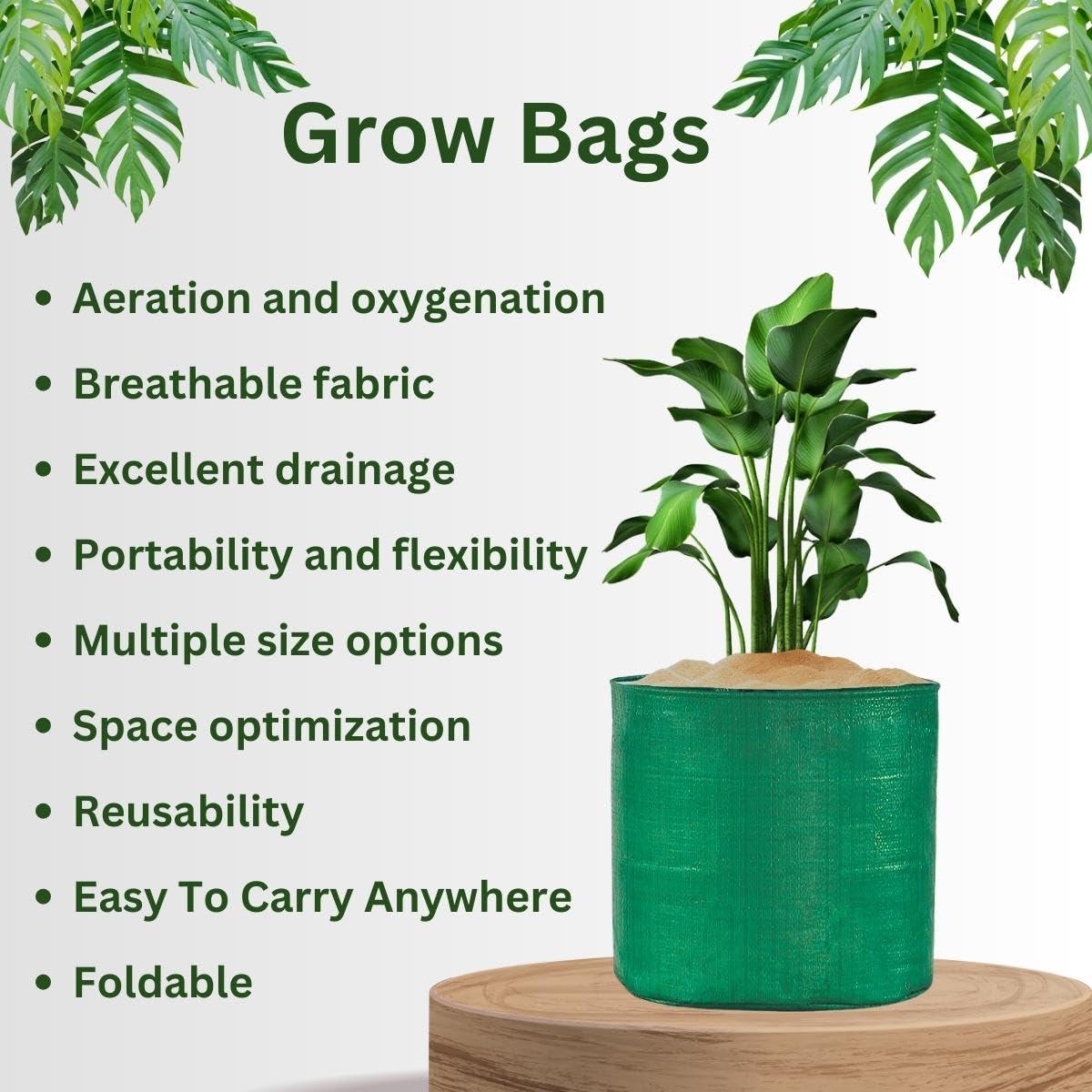 Singhal HDPE UV-Protected Round Plant Grow Bags Combo, 12x12, 12x15, 15x15, 15x18 Inches - Set of 8 Bags (2 Bags Each Size) for Terrace and Vegetable Gardening - Singhal Mart