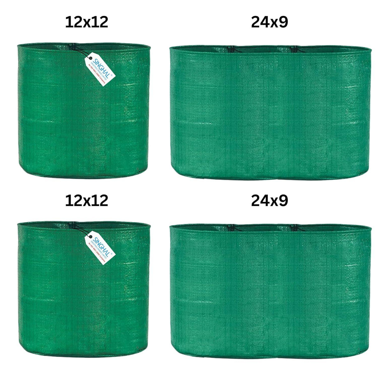 Singhal HDPE UV-Protected Round Plant Grow Bags Combo, 12x12 and 24x9 Inch - Set of 4 Bags (2 Bags Each Size) for Terrace and Vegetable Gardening - Singhal Mart