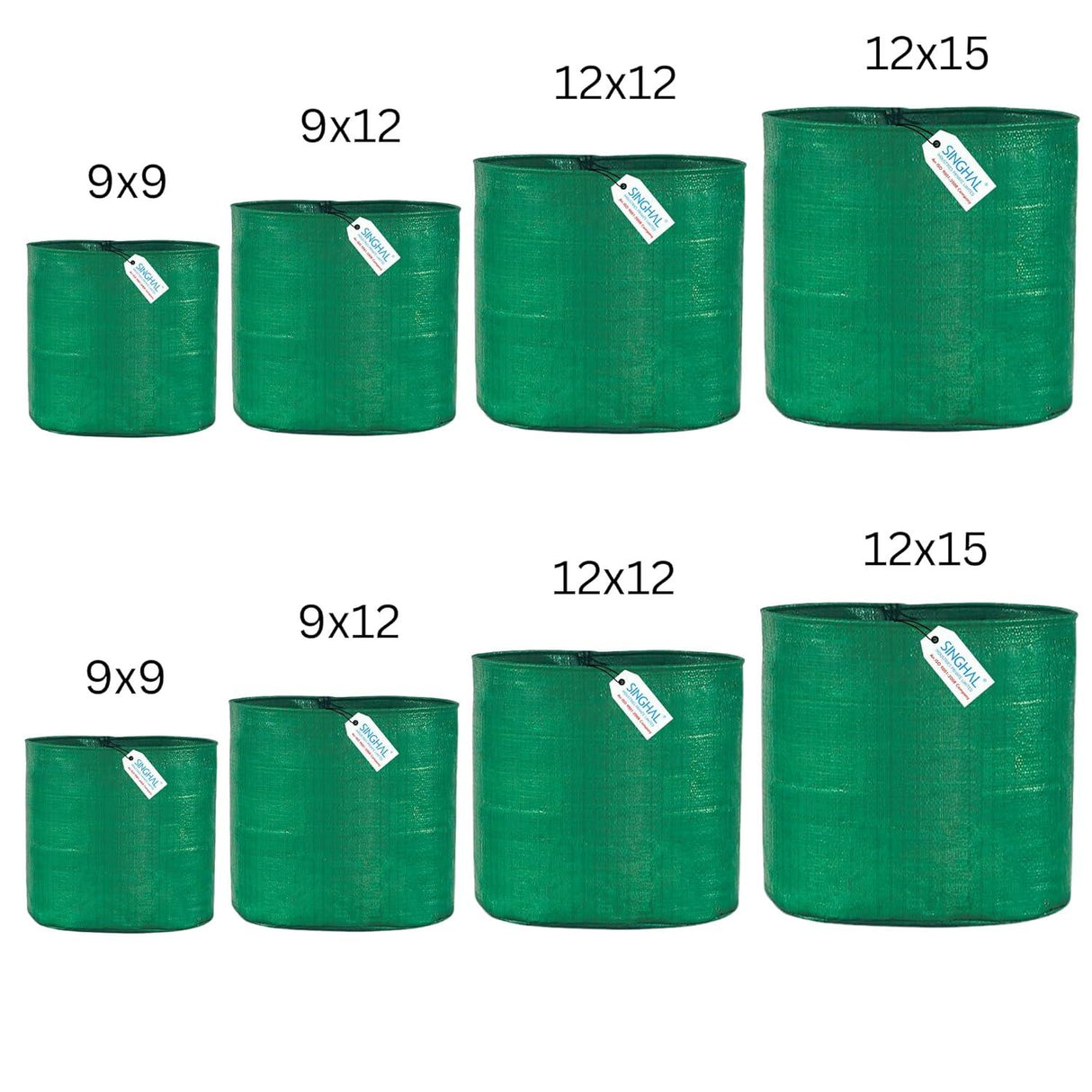 Singhal HDPE UV-Protected Round Plant Grow Bags Set – 2 Bags Each of 9x9, 9x12, 12x12, and 12x15 Inches (Total of 8 Bags) for Terrace and Vegetable Gardening - Singhal Mart