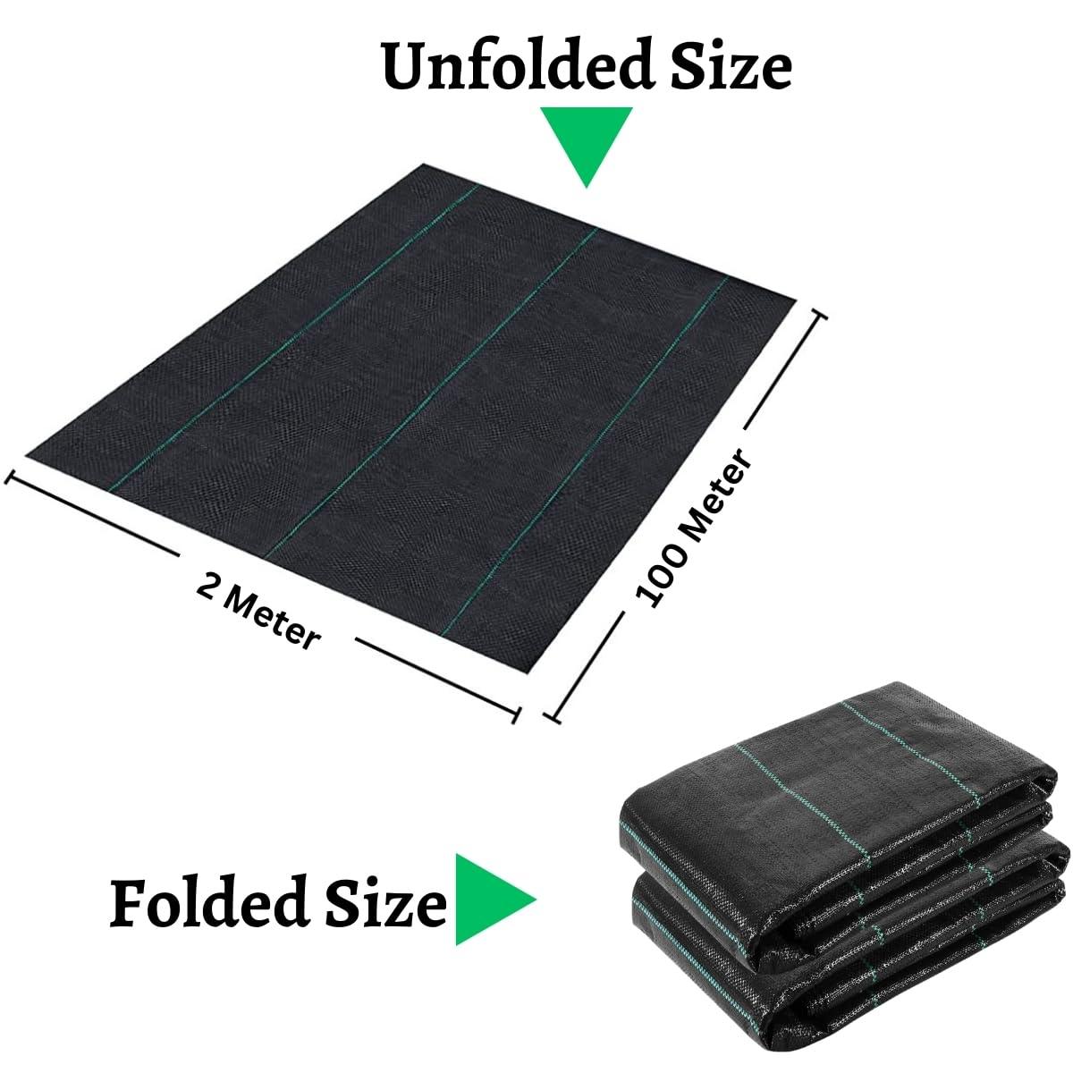 Singhal Premium Garden Weed Control Barrier Sheet Mat, 2x100m, 110 GSM Heavy Duty Landscape Fabric for Gardening, Agriculture, & Outdoor Projects (Black) - Singhal Mart