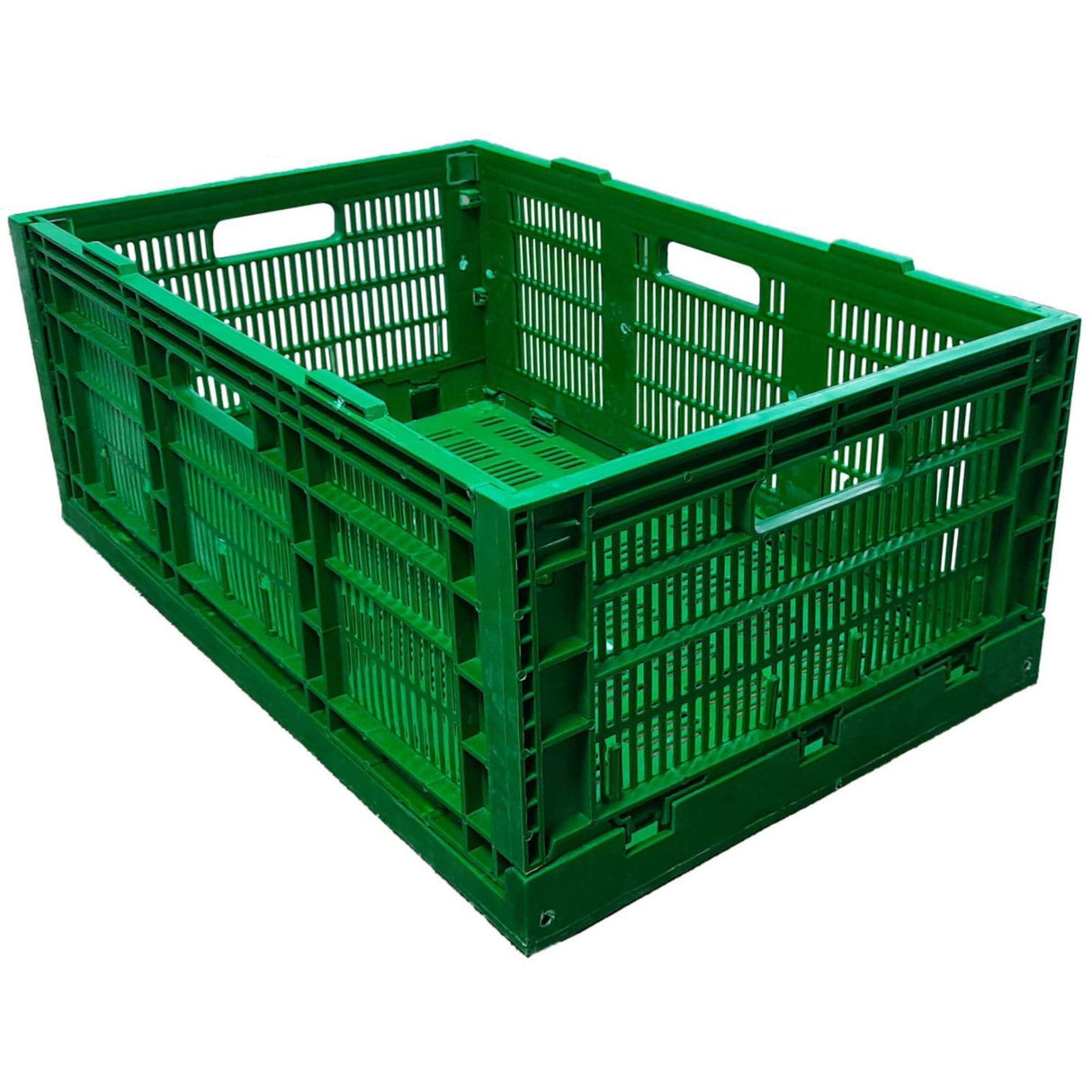 Singhal Stackable Storage Crates - Foldable Plastic Container, Multipurpose, 500x325x200 mm, Green - Singhal Mart