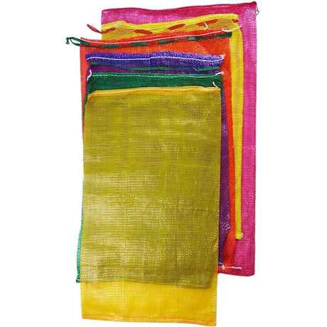 Singhal Yellow PP Mesh Storage Bags 14x24 Inch with Drawstring, 15kg Capacity. Ideal for Packaging Produce, Vegetables, Fruit. Multipurpose Bora, Set of 25 - Singhal Mart