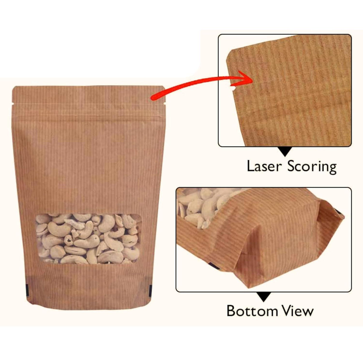 Stand-Up Zip Lock Reusable Airtight Storage Pouch, Brown, 130mm x 200mm (13x20 cm), Combo Pack of 25 – Perfect for Organizing and Storing - Singhal Mart