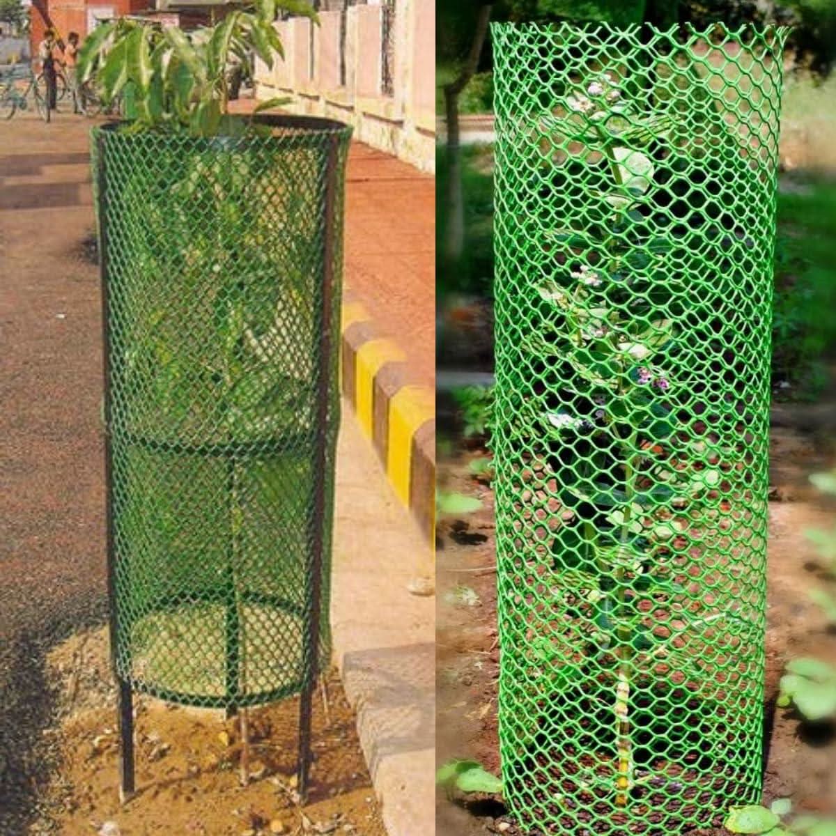 Tree Guard Net, Garden Fencing Net Virgin Plastic Green Color with 1 Cutter and 50 PVC Tag - Singhal Mart