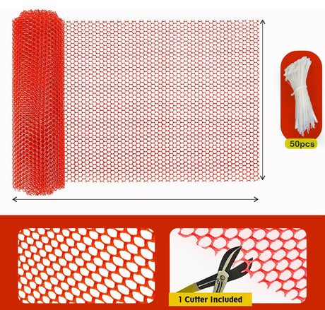 Tree Guard Net, Garden Fencing Net Virgin Plastic Red Color with 1 Cutter and 50 PVC Tag - Singhal Mart