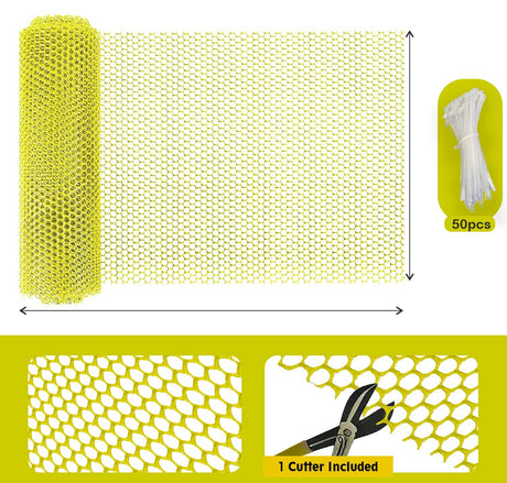 Tree Guard Net, Garden Fencing Net Virgin Plastic Yellow Color with 1 Cutter and 50 PVC Tag - Singhal Mart
