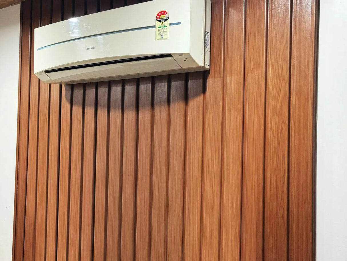 SINGHAL Soffit Panel, Wall Panel/PVC Louver Panel for Wall with Size - 12 Inch (1 Feet) x 10 Ft OR 13 Ft - 1.5 mm/Durable, Lightweight, Stylish Panels for Office/Hotel/Ideal for Walls & Ceilings Pack of 12 Panels - Natural Wood, Grey Wood, Light Walnut