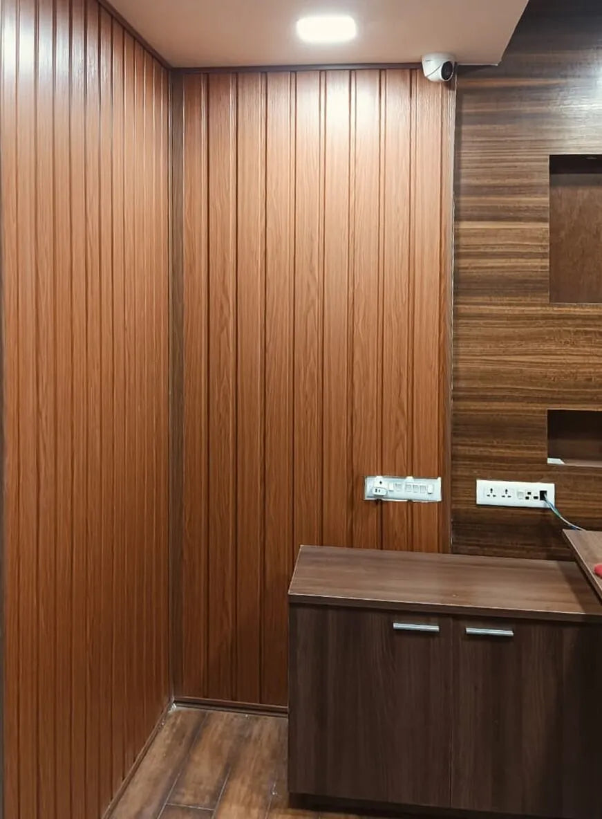 SINGHAL Soffit Panel, Wall Panel/PVC Louver Panel for Wall with Size - 12 Inch (1 Feet) x 10 Ft OR 13 Ft - 1.5 mm/Durable, Lightweight, Stylish Panels for Office/Hotel/Ideal for Walls & Ceilings Pack of 12 Panels - Natural Wood, Grey Wood, Light Walnut