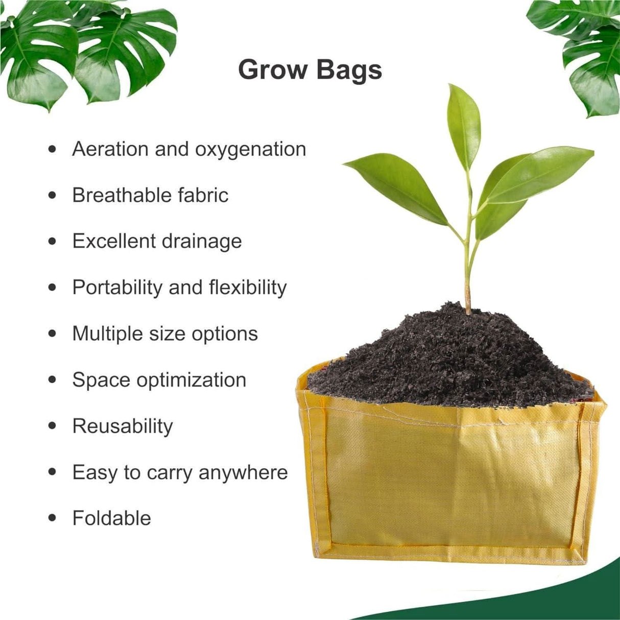 Yellow Grow Bag Rectangle 18x12x12 inch - Singhal Mart