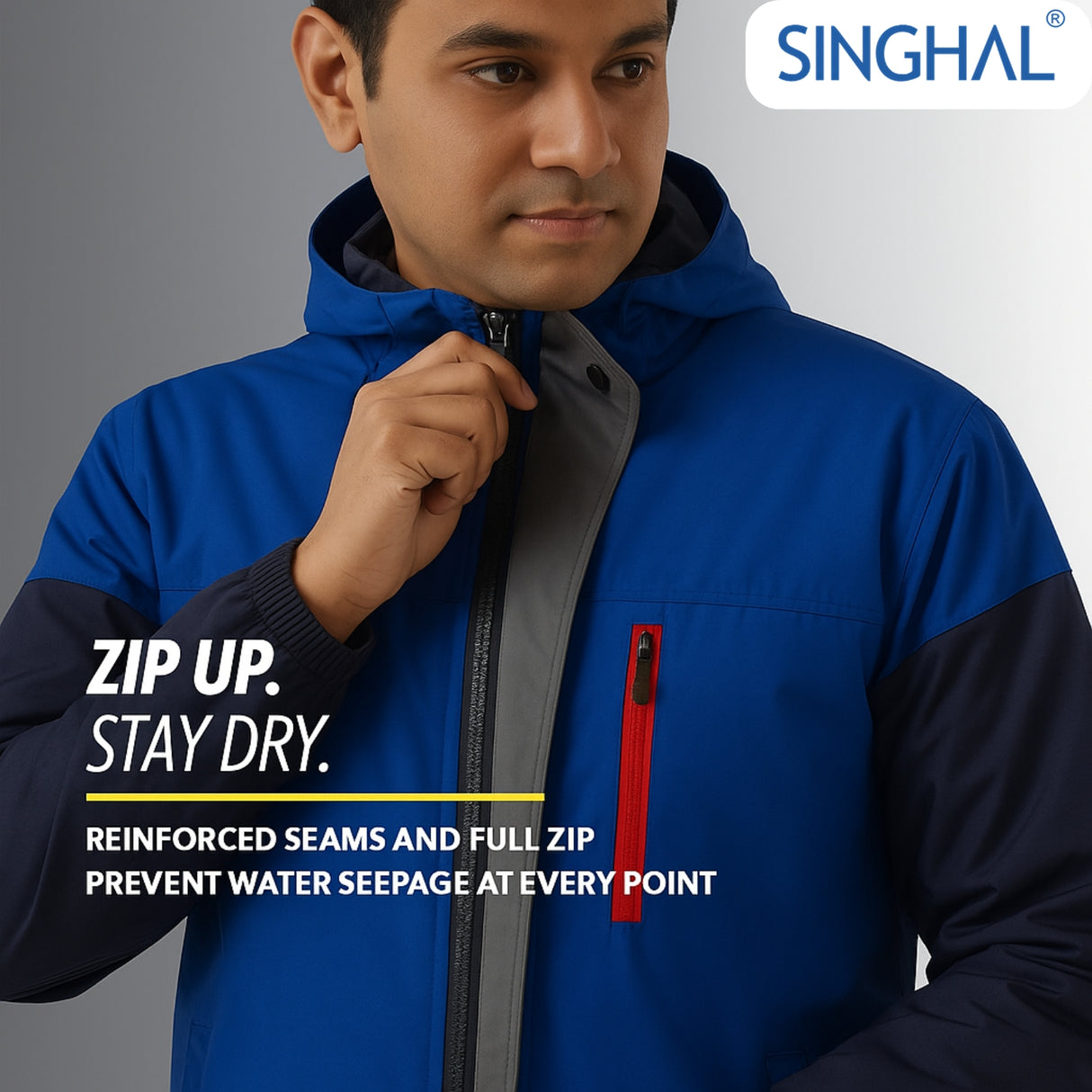 SINGHAL Men Waterproof Raincoat Set with Pants | Full Sleeves Jacket | Double Layered, Hooded | Lightweight & Breathable | Rain Coat Size: L, XL, XXL | Perfect for Monsoon