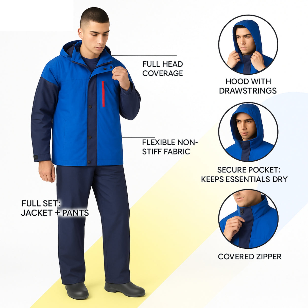 SINGHAL Men Waterproof Raincoat Set with Pants | Full Sleeves Jacket | Double Layered, Hooded | Lightweight & Breathable | Rain Coat Size: L, XL, XXL | Perfect for Monsoon