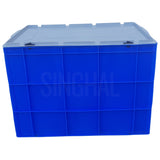SINGHAL Blue Plastic Crate with Lid 600x400x425 MM, Heavy Duty Multipurpose Portable Storage Basket for Vegetables, Fruits, Milk & Large Items