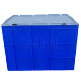 SINGHAL Blue Plastic Crate with Lid 600x400x425 MM, Heavy Duty Multipurpose Portable Storage Basket for Vegetables, Fruits, Milk & Large Items