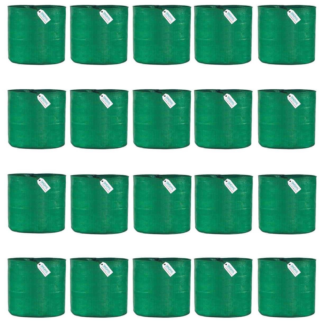 12x18 HDPE UV-protected round grow bags, pack of 20. Green color, perfect for terrace and vegetable gardening. Durable for robust plant growth. - Singhal Mart