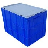 SINGHAL Blue Plastic Crate with Lid 600x400x425 MM, Heavy Duty Multipurpose Portable Storage Basket for Vegetables, Fruits, Milk & Large Items