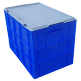 SINGHAL Blue Plastic Crate with Lid 600x400x425 MM, Heavy Duty Multipurpose Portable Storage Basket for Vegetables, Fruits, Milk & Large Items