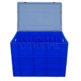 SINGHAL Blue Plastic Crate with Lid 600x400x425 MM, Heavy Duty Multipurpose Portable Storage Basket for Vegetables, Fruits, Milk & Large Items