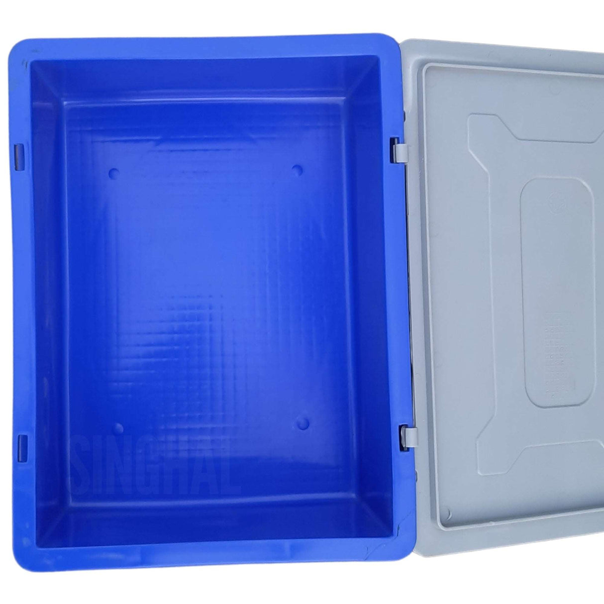 SINGHAL Blue Plastic Crate with Lid 600x400x270 MM, Heavy Duty Multipurpose Portable Storage Basket for Vegetables, Fruits, Milk & Large Items