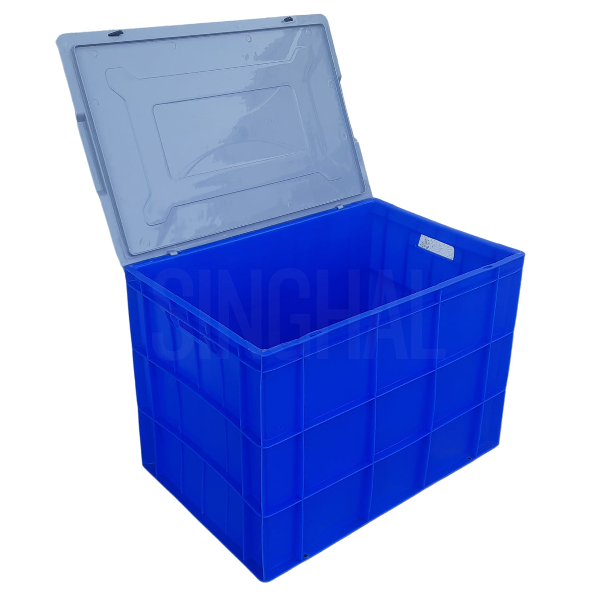 SINGHAL Blue Plastic Crate with Lid 600x400x425 MM, Heavy Duty Multipurpose Portable Storage Basket for Vegetables, Fruits, Milk & Large Items
