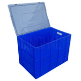 SINGHAL Blue Plastic Crate with Lid 600x400x425 MM, Heavy Duty Multipurpose Portable Storage Basket for Vegetables, Fruits, Milk & Large Items