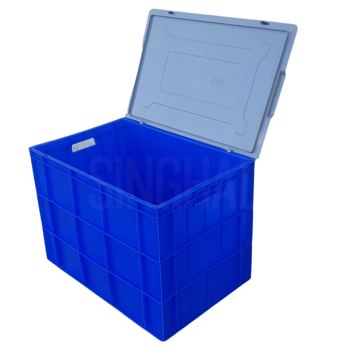 SINGHAL Blue Plastic Crate with Lid 600x400x425 MM, Heavy Duty Multipurpose Portable Storage Basket for Vegetables, Fruits, Milk & Large Items
