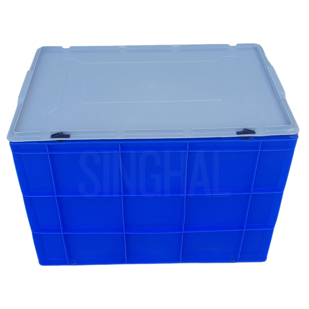SINGHAL Blue Plastic Crate with Lid 600x400x425 MM, Heavy Duty Multipurpose Portable Storage Basket for Vegetables, Fruits, Milk & Large Items