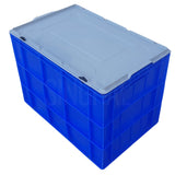 SINGHAL Blue Plastic Crate with Lid 600x400x425 MM, Heavy Duty Multipurpose Portable Storage Basket for Vegetables, Fruits, Milk & Large Items