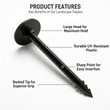 Singhal Weed Mat Nails - Plastic Ground Anchor Peg 17 cm | Heavy Duty Garden Stake for Weed Mat, Landscape Fabric & Net Fixing | UV Resistant, Weatherproof, Barbed Design (Black)