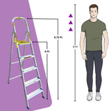 5-Step Foldable Aluminum Ladder with Anti-Skid and Slip Prevention Features – Compact and Safe for Easy Use - Singhal Mart