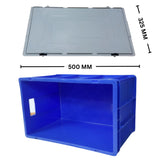 SINGHAL Blue Plastic Crate with Lid 500x325x250 MM, Heavy Duty Multipurpose Portable Storage Basket for Vegetables, Fruits, Milk & Large Items