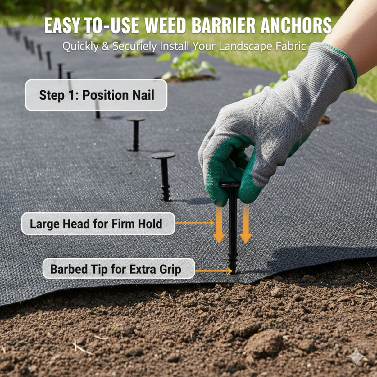 Singhal Weed Mat Nails - Plastic Ground Anchor Peg 17 cm | Heavy Duty Garden Stake for Weed Mat, Landscape Fabric & Net Fixing | UV Resistant, Weatherproof, Barbed Design (Black)