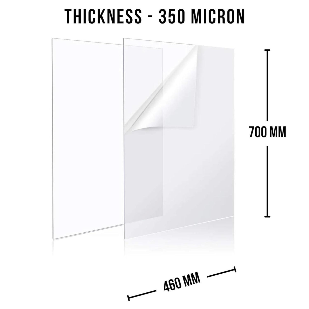 70x46 cm Clear PP Transparent Sheet, 350 Micron, Pack of 25 with One-Side Masking Film for Surface Protection - Singhal Mart