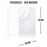 70x46 cm Clear PP Transparent Sheet, 350 Micron, Pack of 25 with One-Side Masking Film for Surface Protection - Singhal Mart