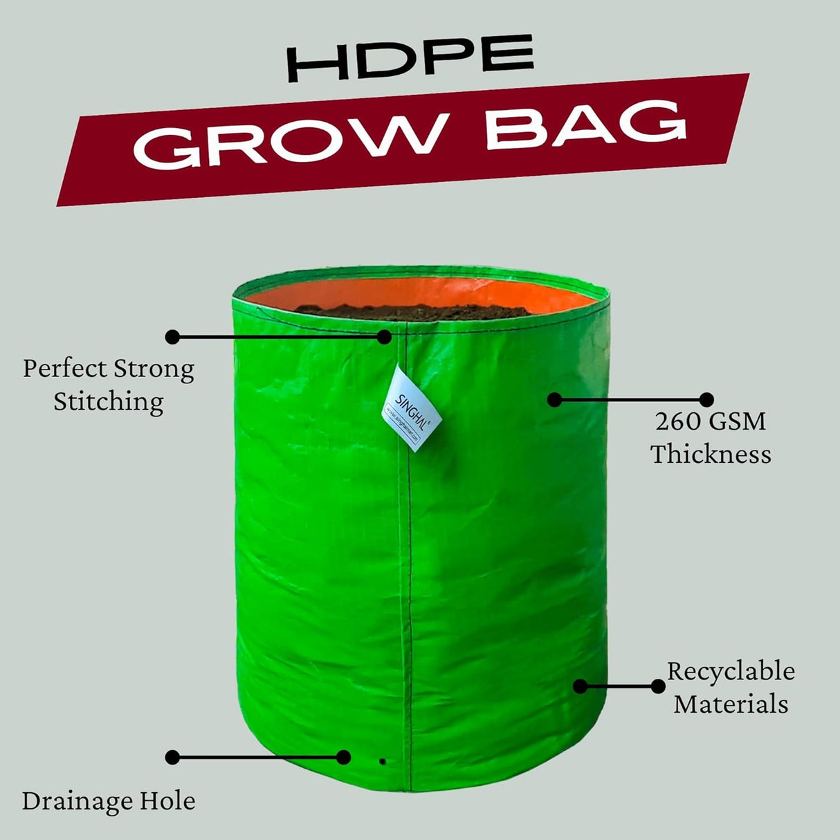 Premium 260 GSM Green HDPE UV-Protected Round Grow Bags for Durable Terrace and Vegetable Gardening