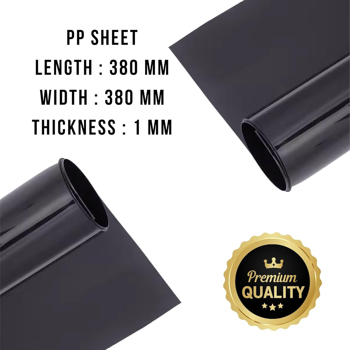 Singhal Black Premium Polypropylene PP Sheet 380x380 MM, 1mm Thickness, Durable, Lightweight & Weatherproof for Industrial & DIY Use, Pack of 2